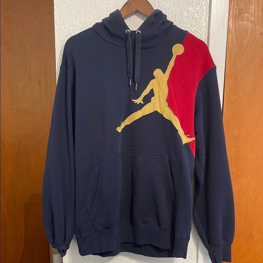 Jordan Navy Hoodie with Gold and Red Accents